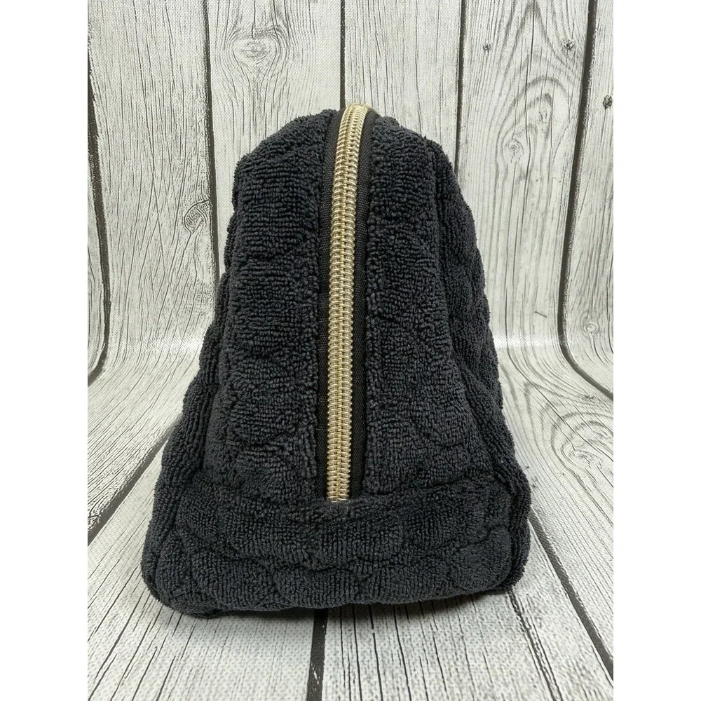 Juicy Couture Black Velour Cosmetic Bag Y2K Gothic JC Monogram Makeup Pouch